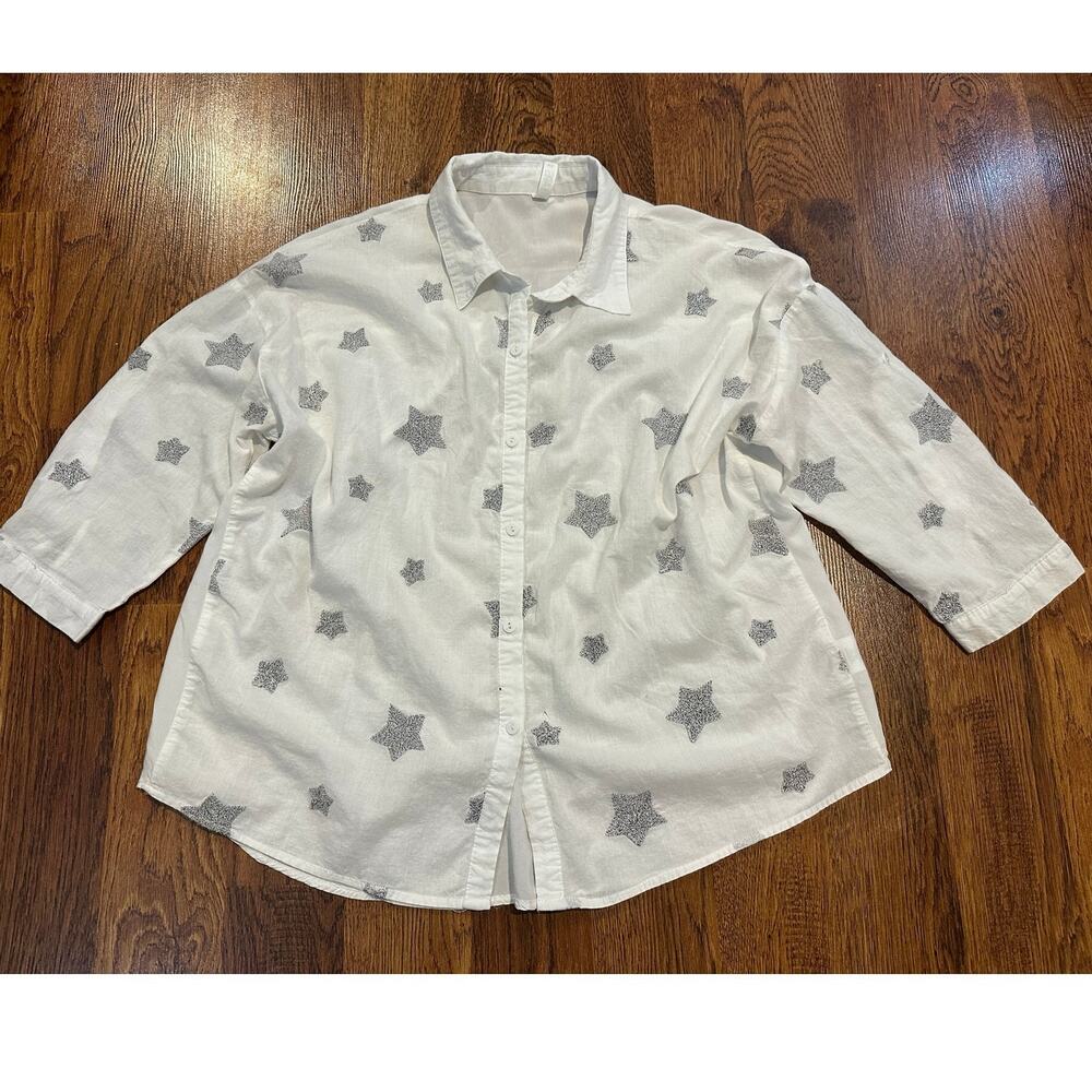 Lapis Star Embroidered Button Down Shirt White Women’s Size Extra Large